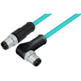 Verbindungsleitung Kabelstecker M12x1  - Winkelstecker M12x1, TPE blaugrün, geschirmt
